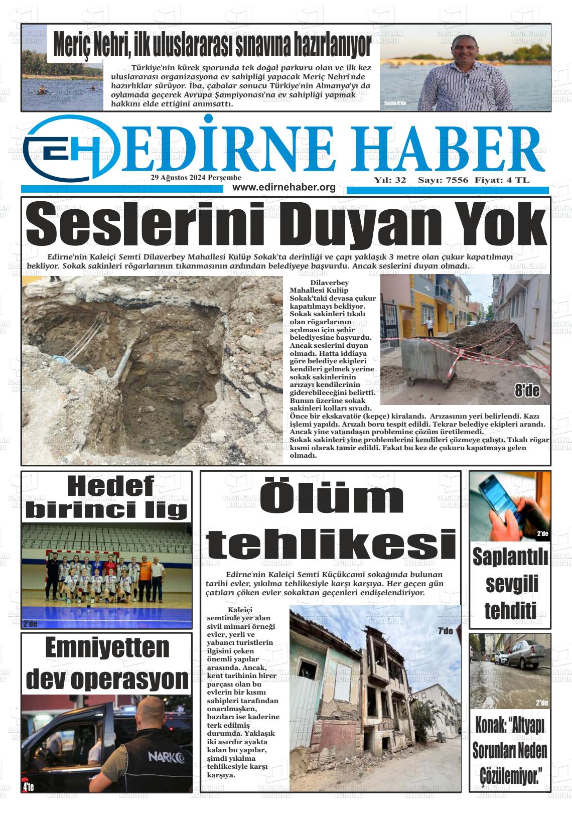 29 Ağustos 2024 edirne haber Gazete Manşeti