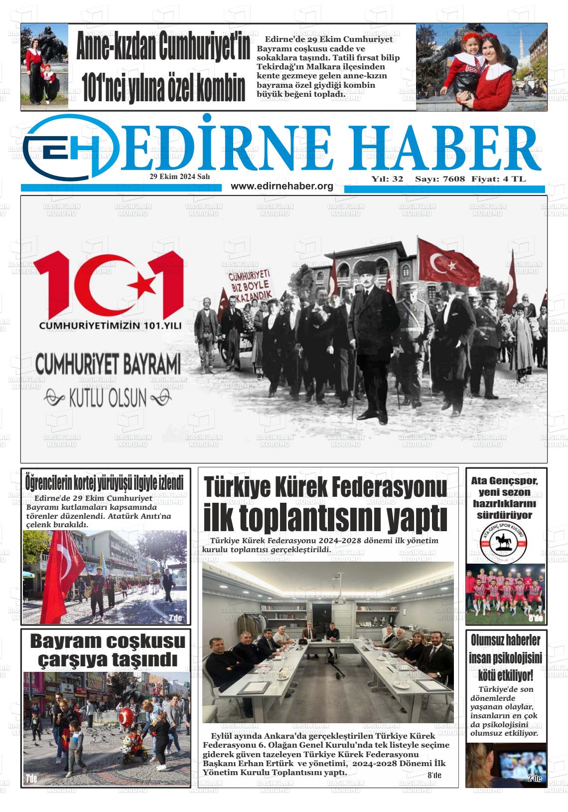 29 Ekim 2024 edirne haber Gazete Manşeti