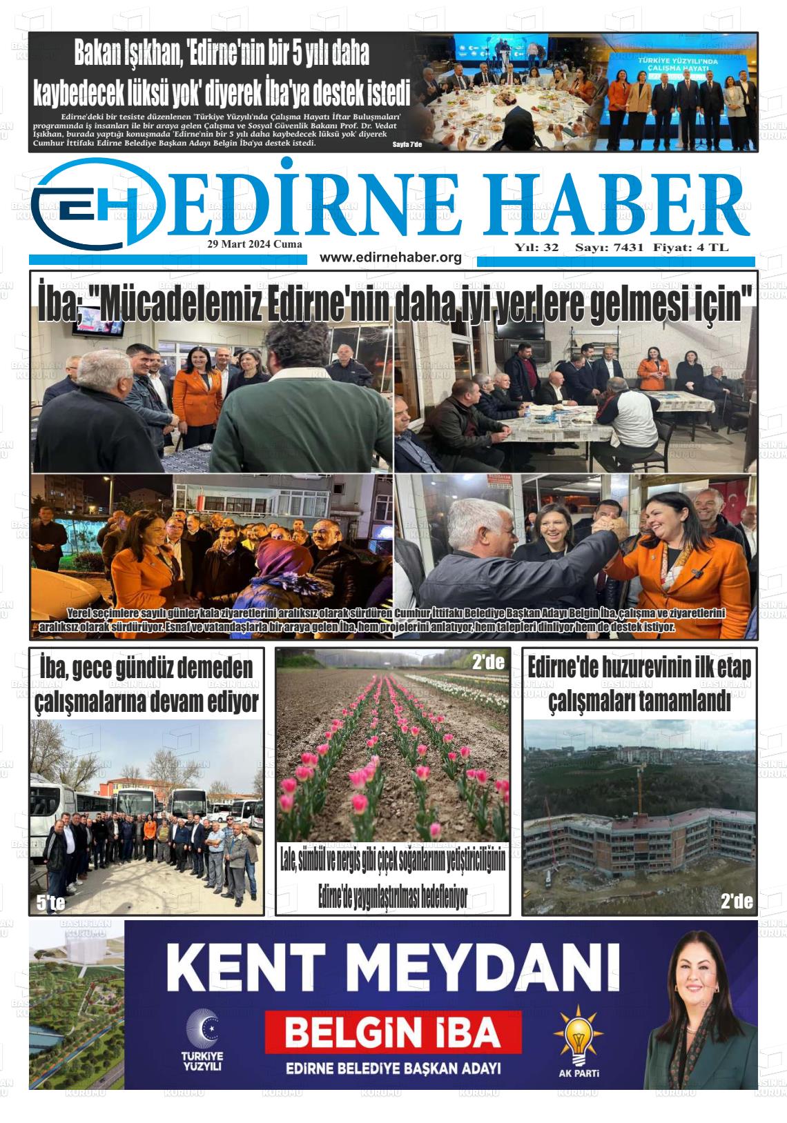 29 Mart 2024 edirne haber Gazete Manşeti