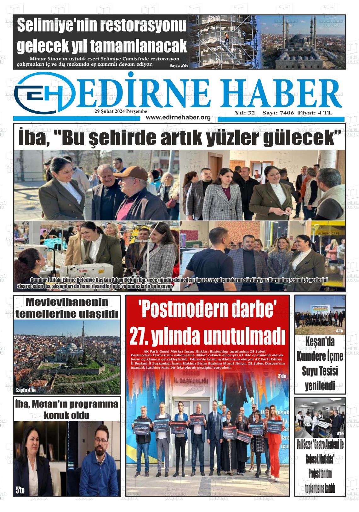 29 Şubat 2024 edirne haber Gazete Manşeti