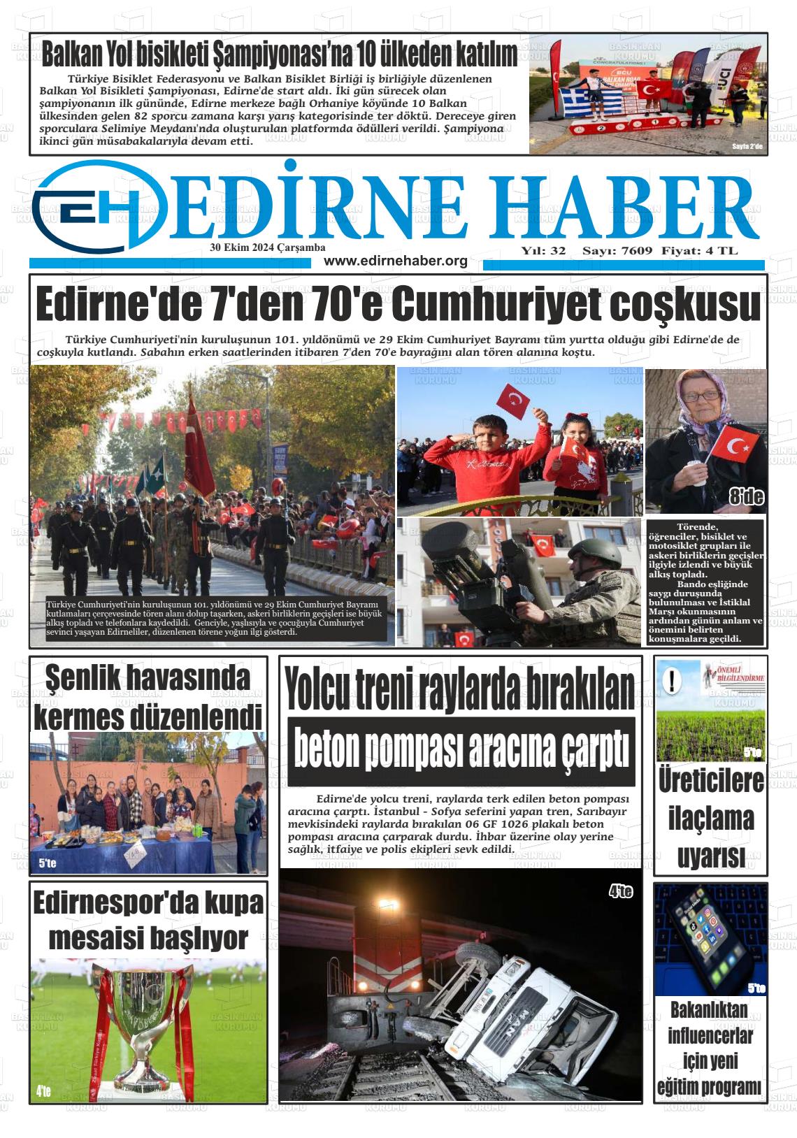 30 Ekim 2024 edirne haber Gazete Manşeti