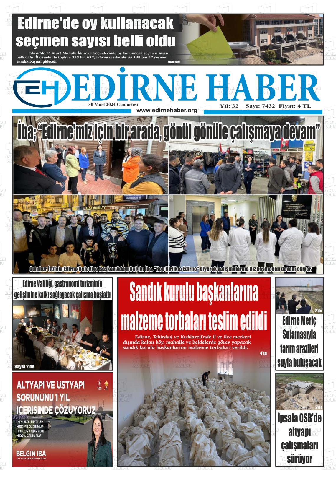 30 Mart 2024 edirne haber Gazete Manşeti