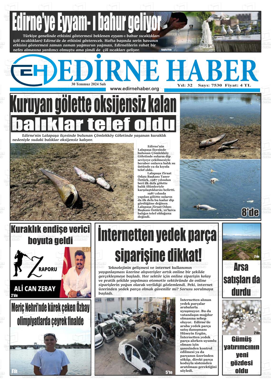 30 Temmuz 2024 edirne haber Gazete Manşeti