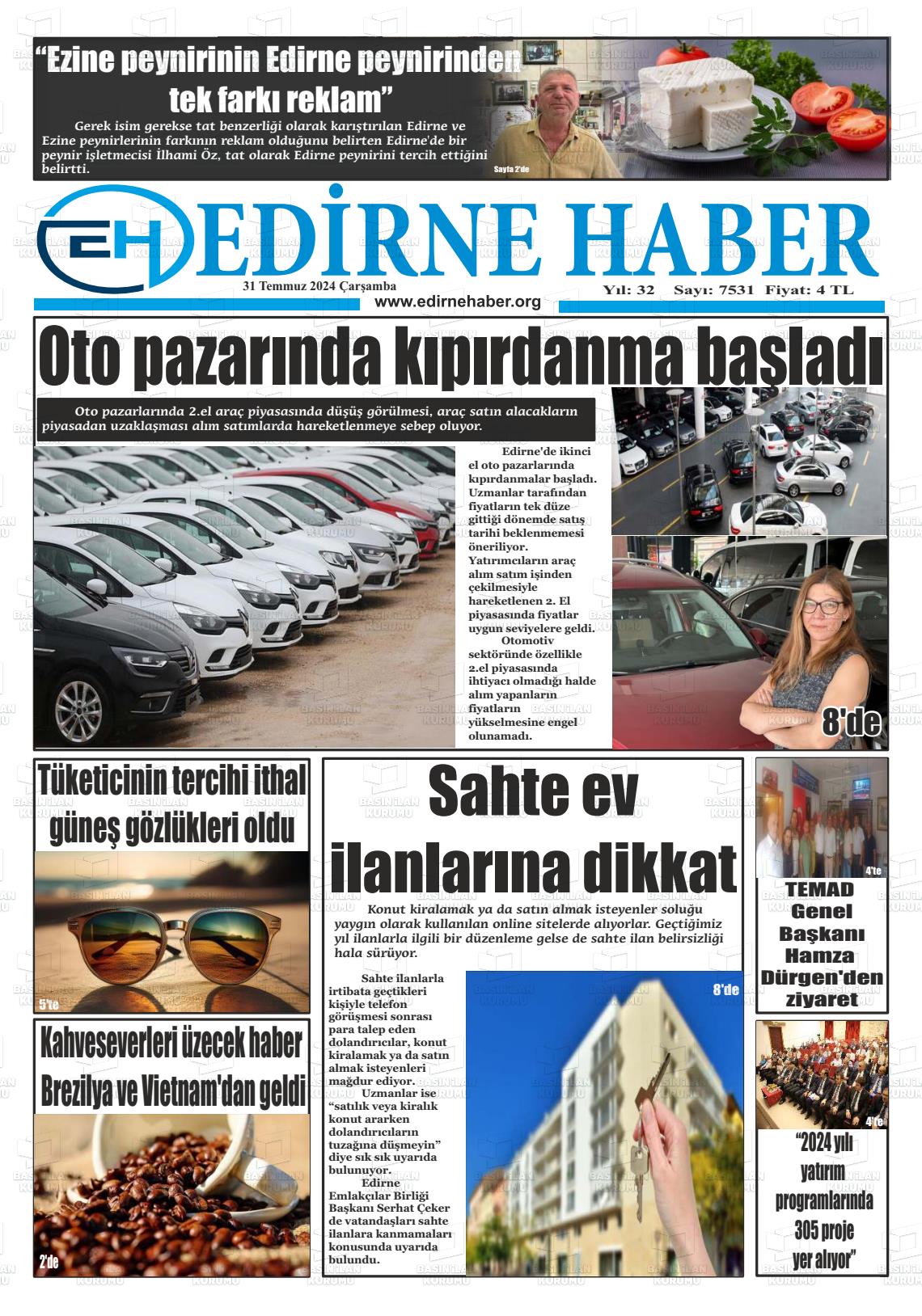 31 Temmuz 2024 edirne haber Gazete Manşeti