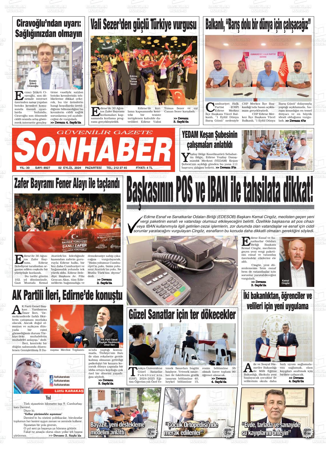 02 Eylül 2024 Son Haber  - Edirne Son Haber Gazete Manşeti