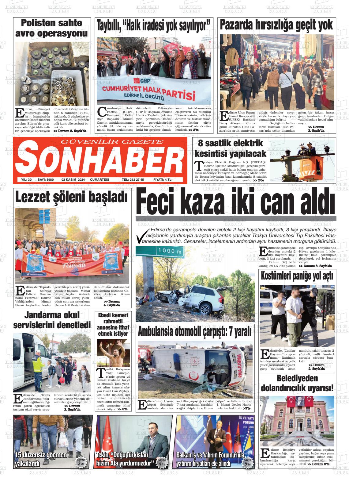 02 Kasım 2024 Son Haber  - Edirne Son Haber Gazete Manşeti