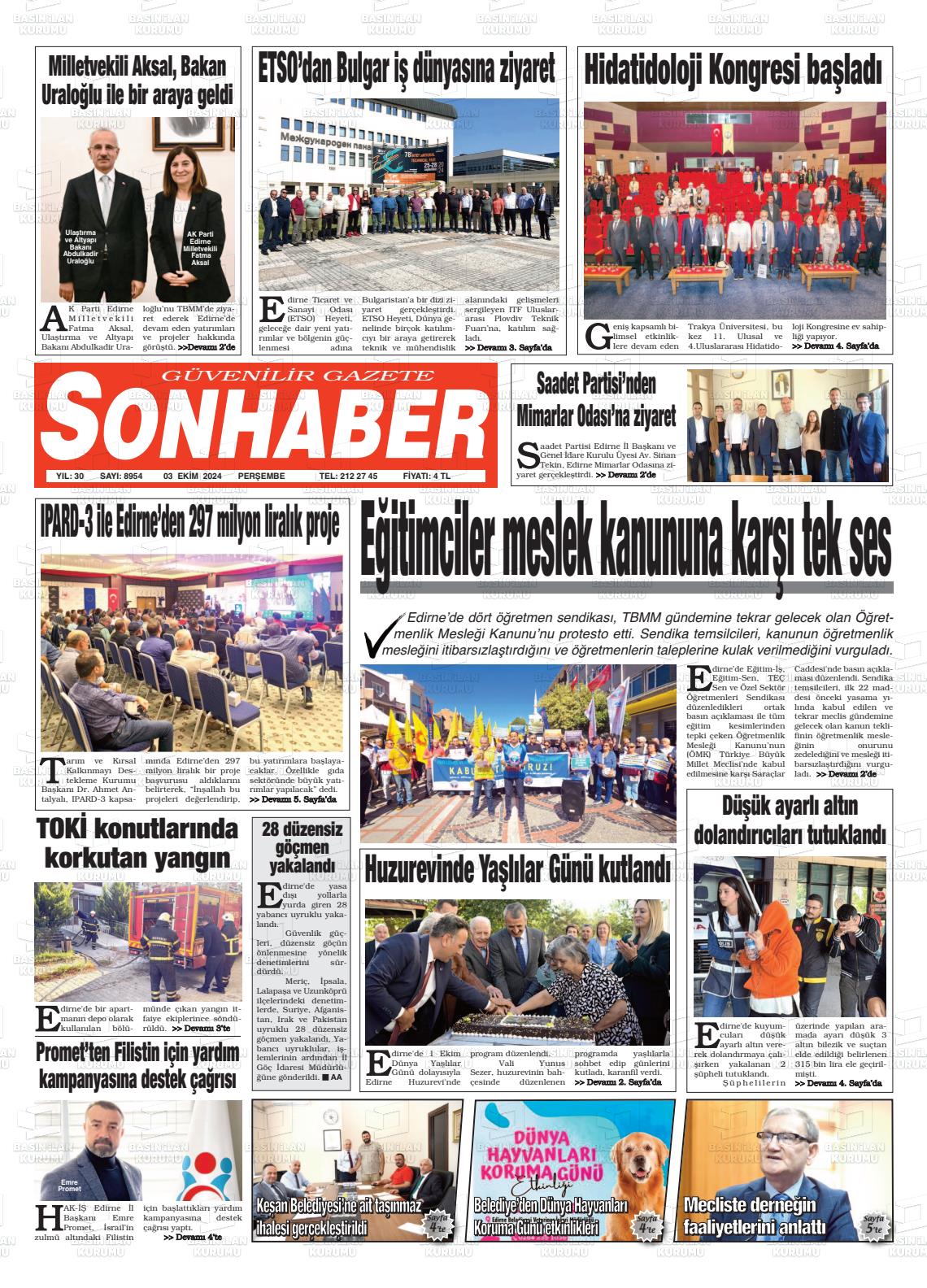 03 Ekim 2024 Son Haber  - Edirne Son Haber Gazete Manşeti