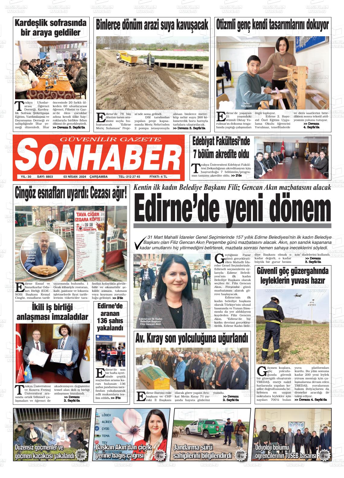 03 Nisan 2024 Son Haber  - Edirne Son Haber Gazete Manşeti