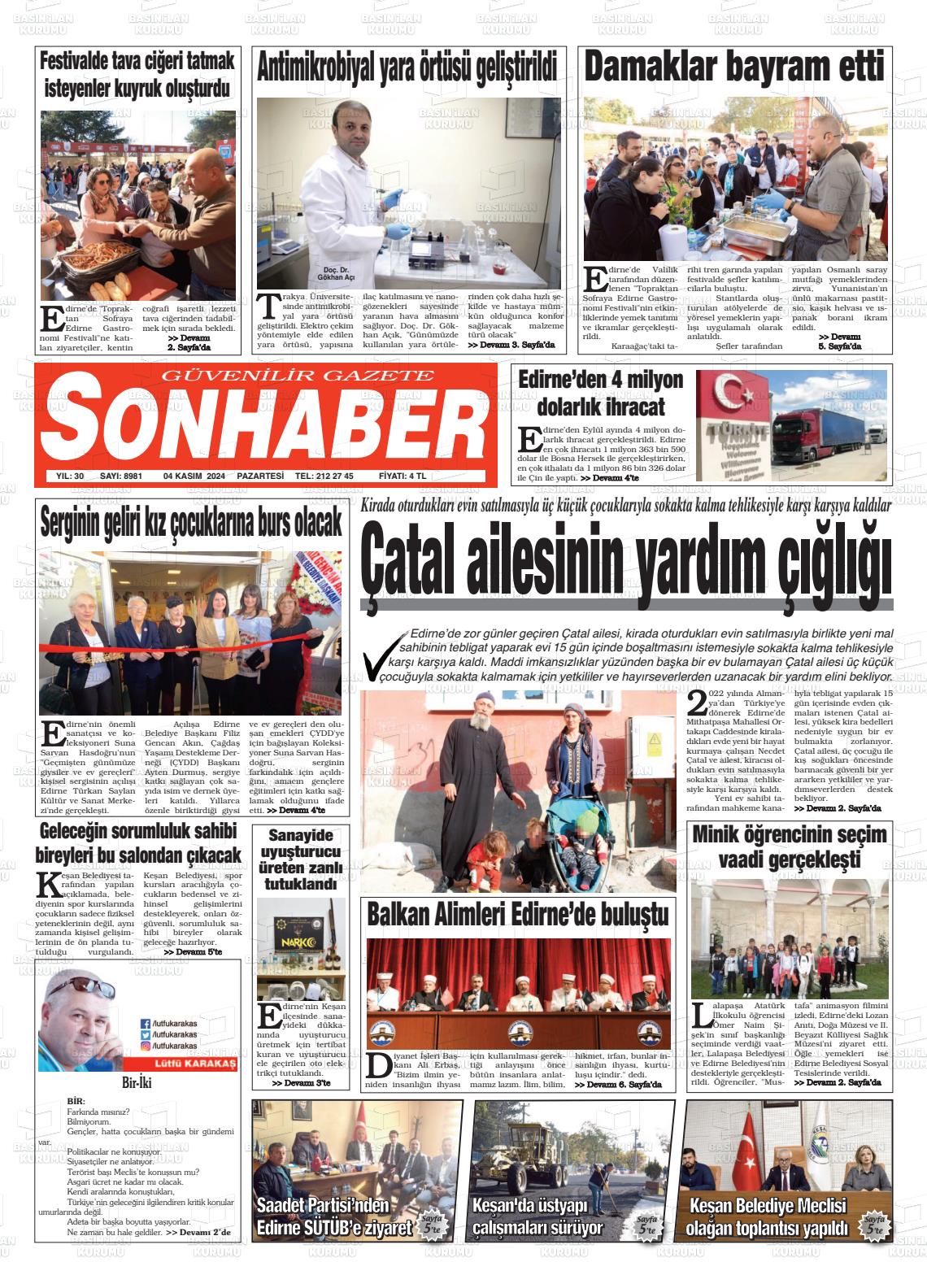 04 Kasım 2024 Son Haber  - Edirne Son Haber Gazete Manşeti