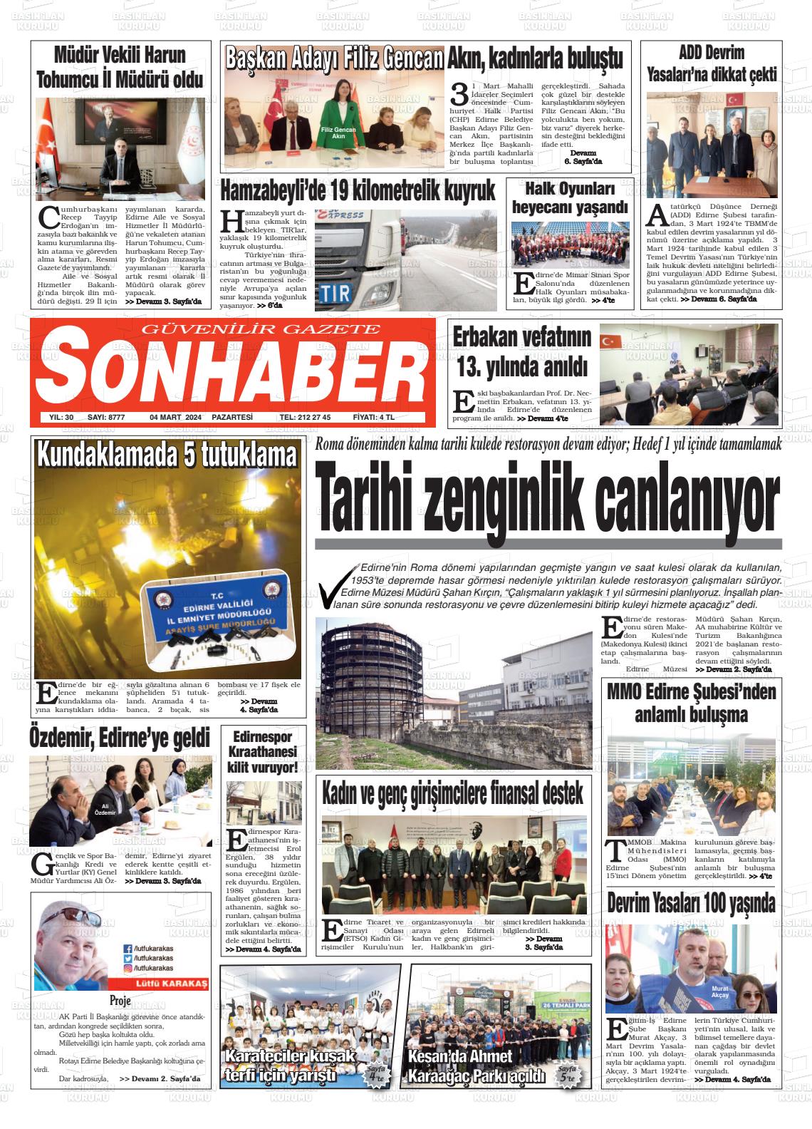 04 Mart 2024 Son Haber  - Edirne Son Haber Gazete Manşeti