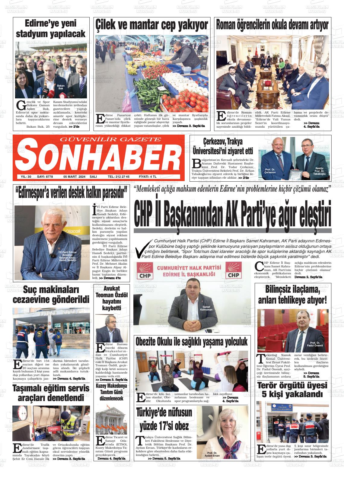 07 Mart 2024 Son Haber  - Edirne Son Haber Gazete Manşeti