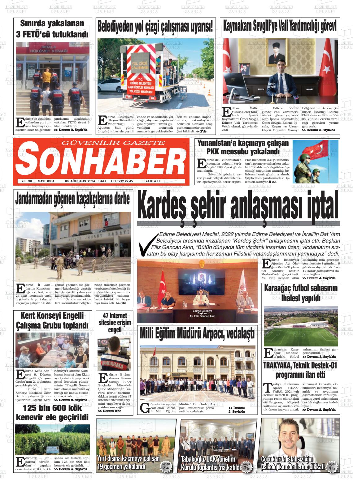 06 Ağustos 2024 Son Haber  - Edirne Son Haber Gazete Manşeti