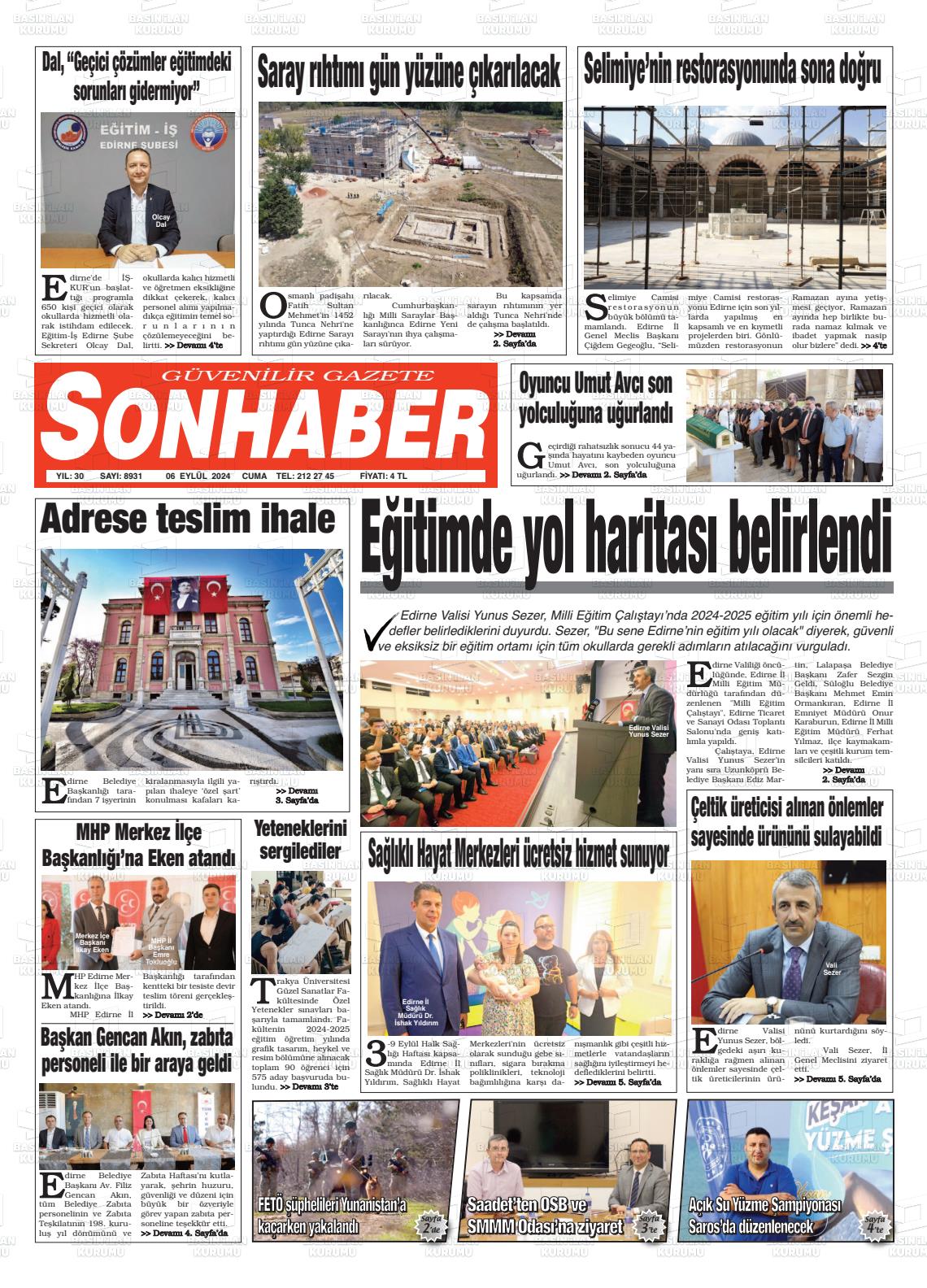 06 Eylül 2024 Son Haber  - Edirne Son Haber Gazete Manşeti