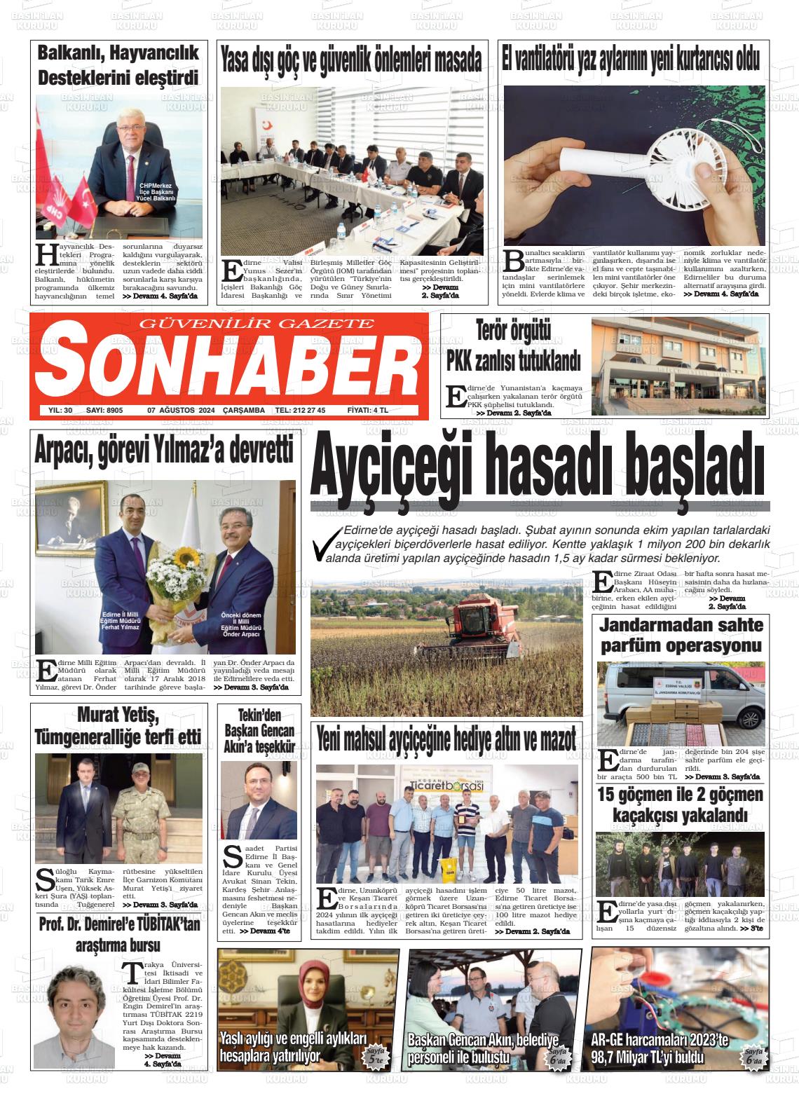 07 Ağustos 2024 Son Haber  - Edirne Son Haber Gazete Manşeti