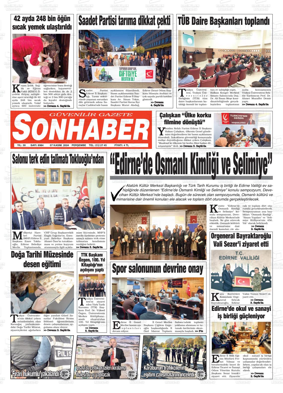 07 Kasım 2024 Son Haber  - Edirne Son Haber Gazete Manşeti