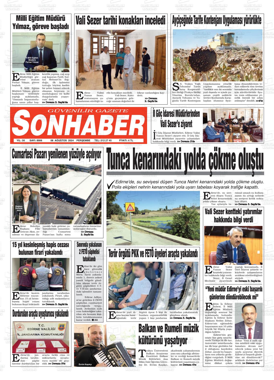 08 Ağustos 2024 Son Haber  - Edirne Son Haber Gazete Manşeti