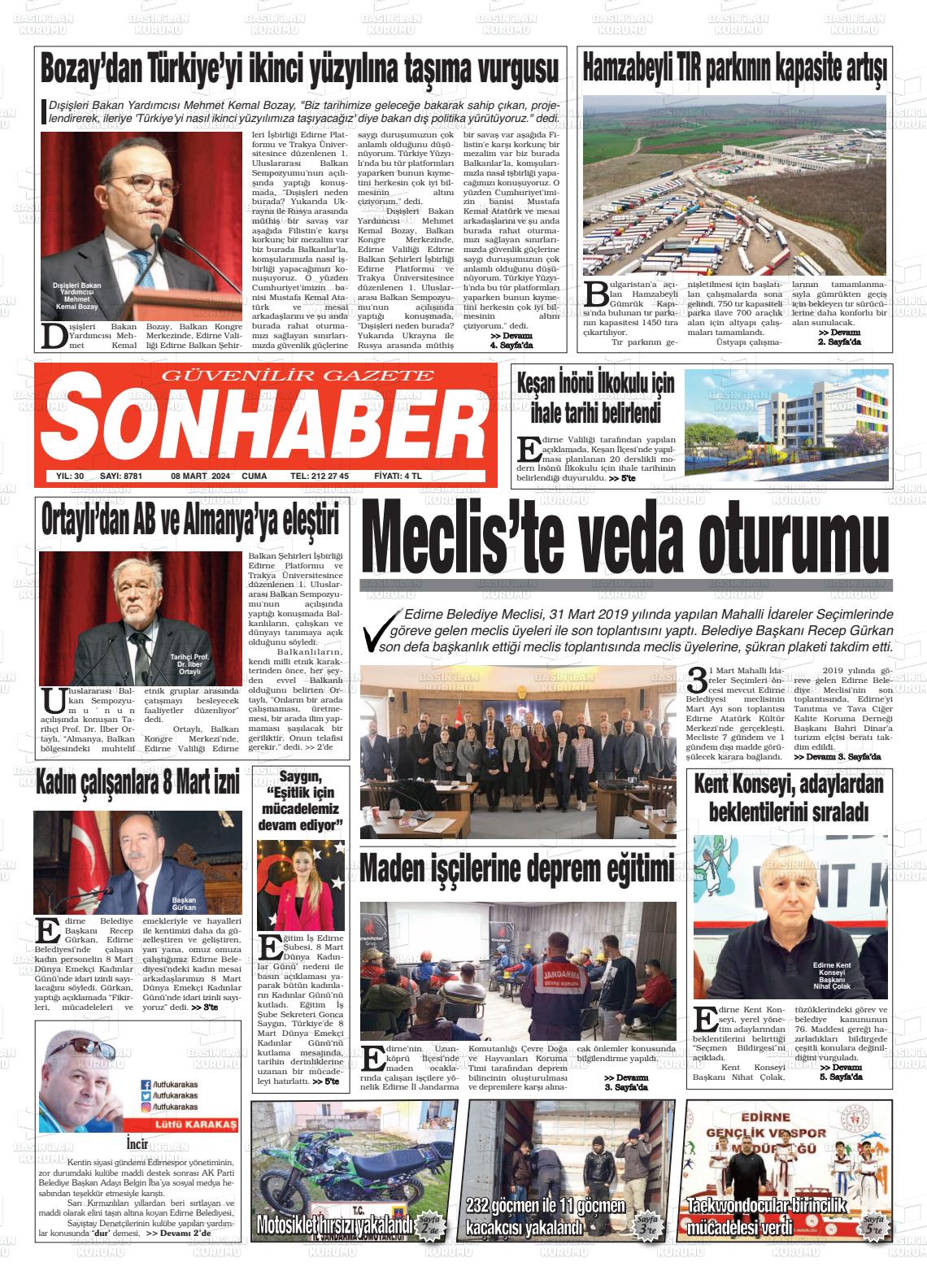 08 Mart 2024 Son Haber  - Edirne Son Haber Gazete Manşeti