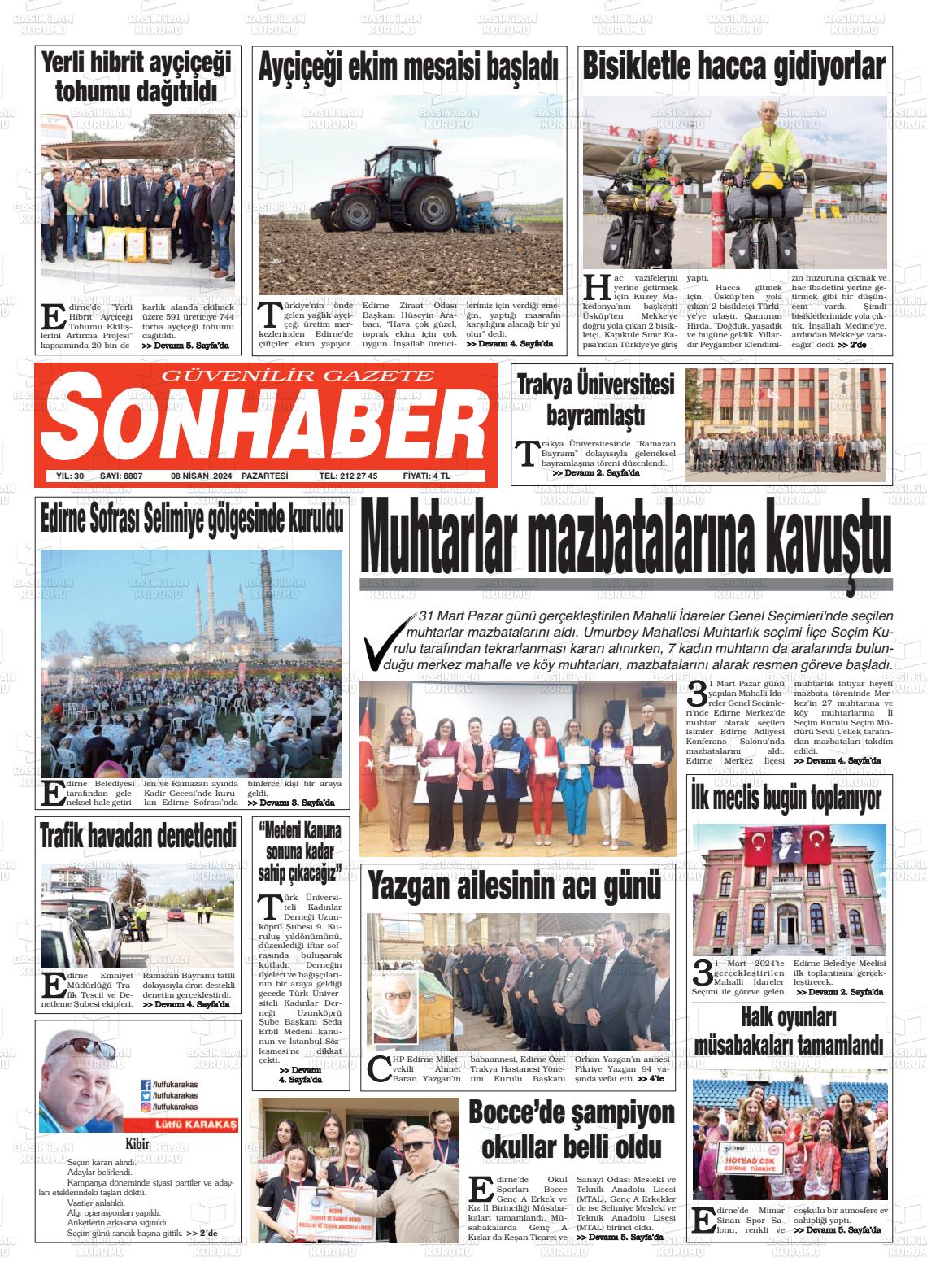 08 Nisan 2024 Son Haber  - Edirne Son Haber Gazete Manşeti