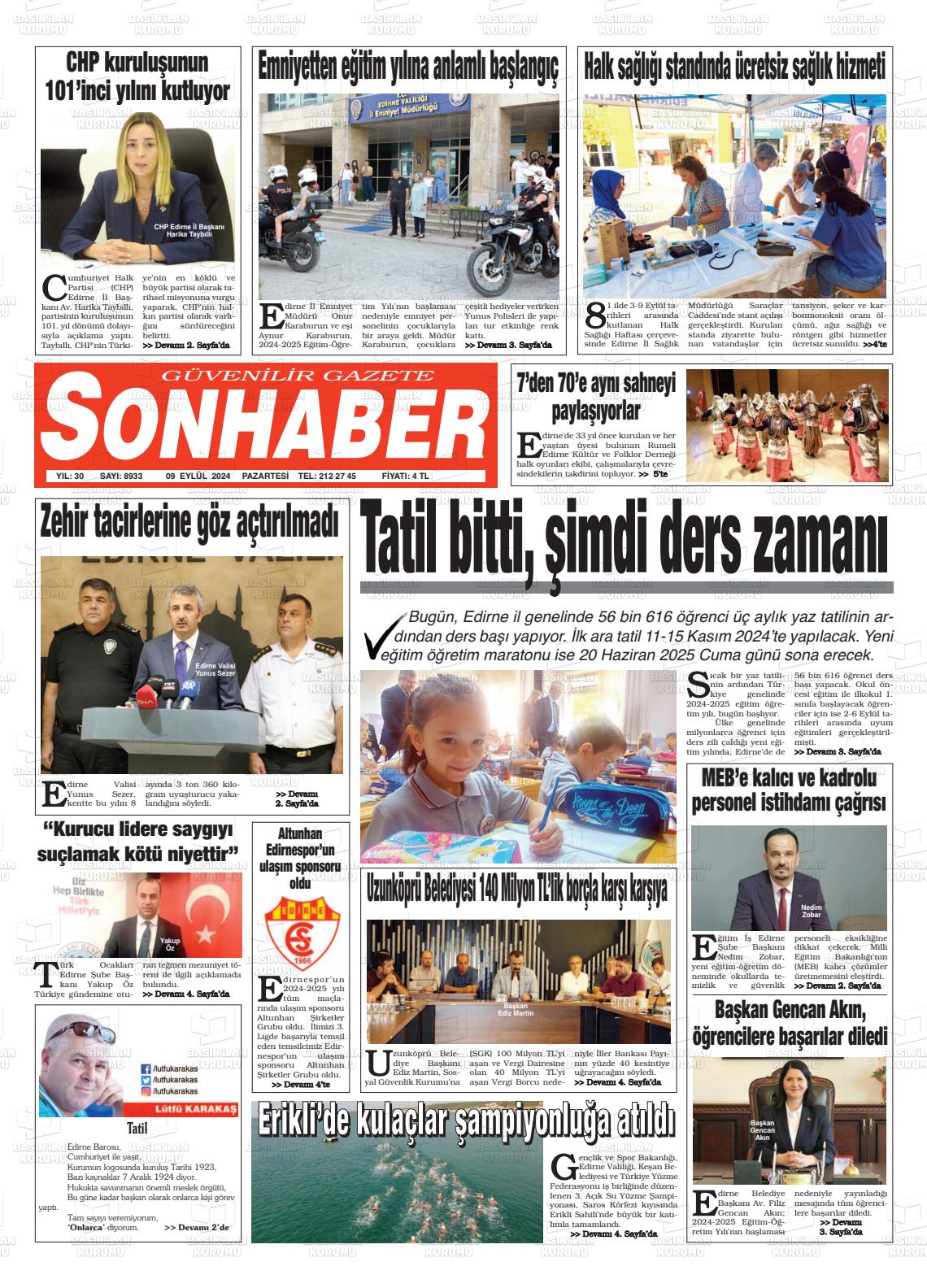 09 Eylül 2024 Son Haber  - Edirne Son Haber Gazete Manşeti