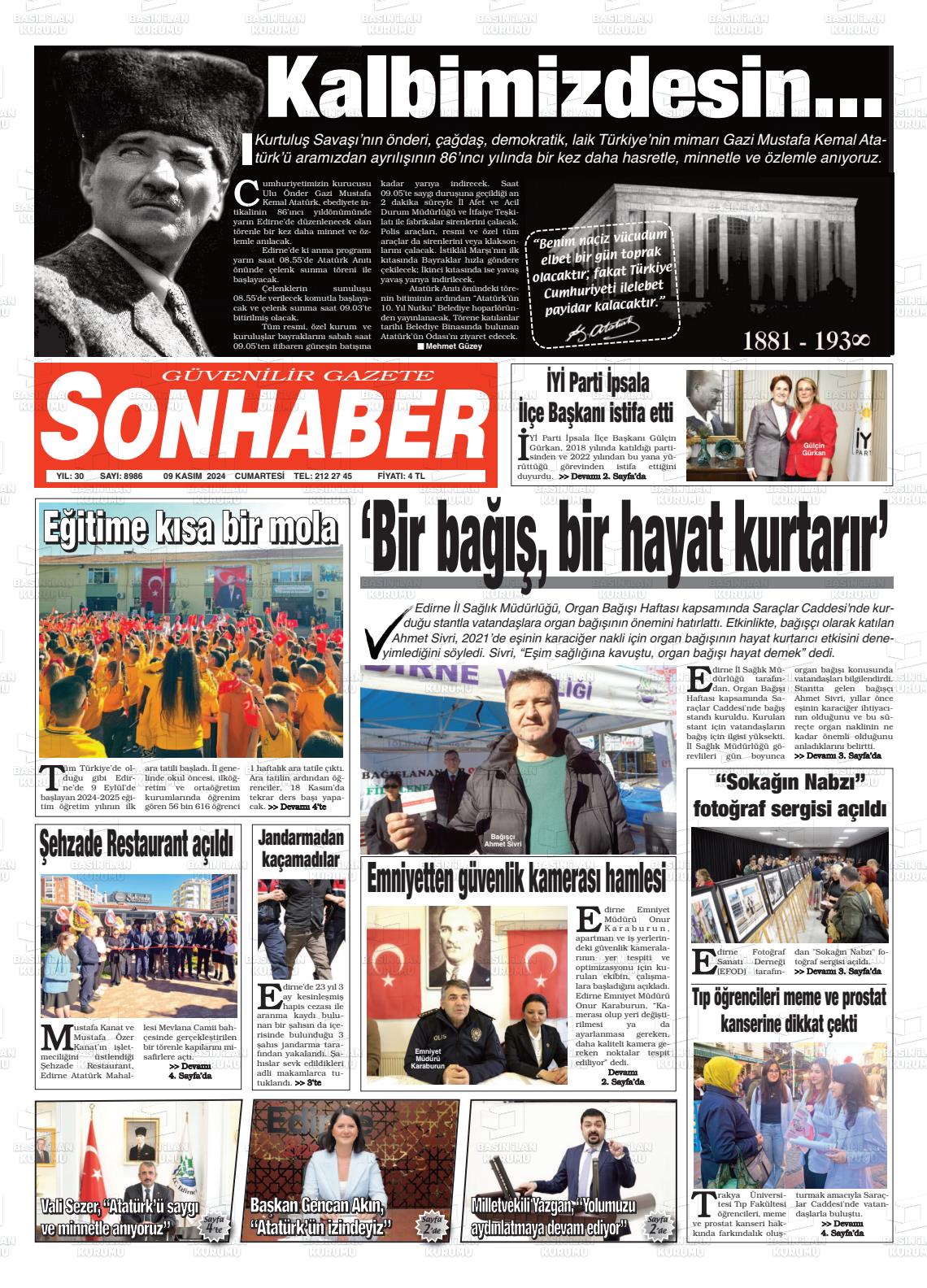 09 Kasım 2024 Son Haber  - Edirne Son Haber Gazete Manşeti