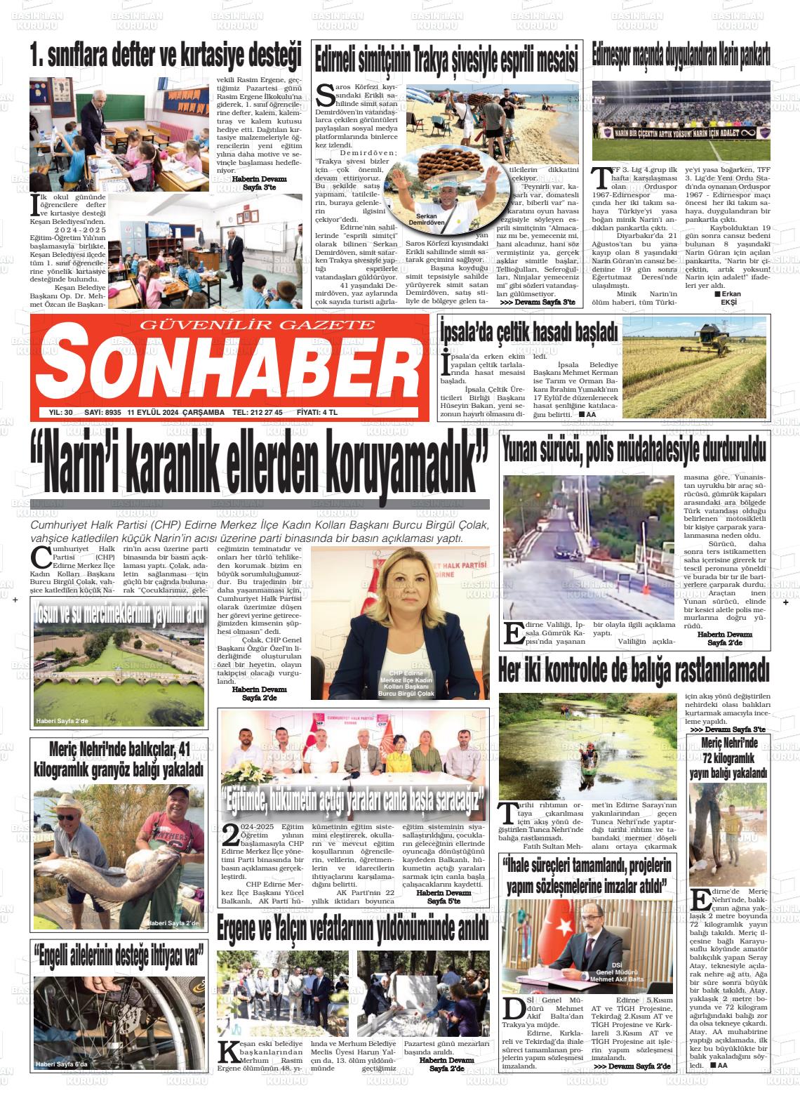 11 Eylül 2024 Son Haber  - Edirne Son Haber Gazete Manşeti