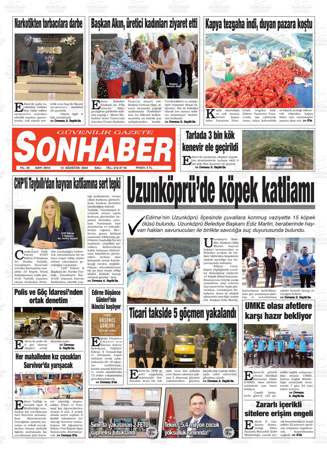 13 Ağustos 2024 Son Haber  - Edirne Son Haber Gazete Manşeti