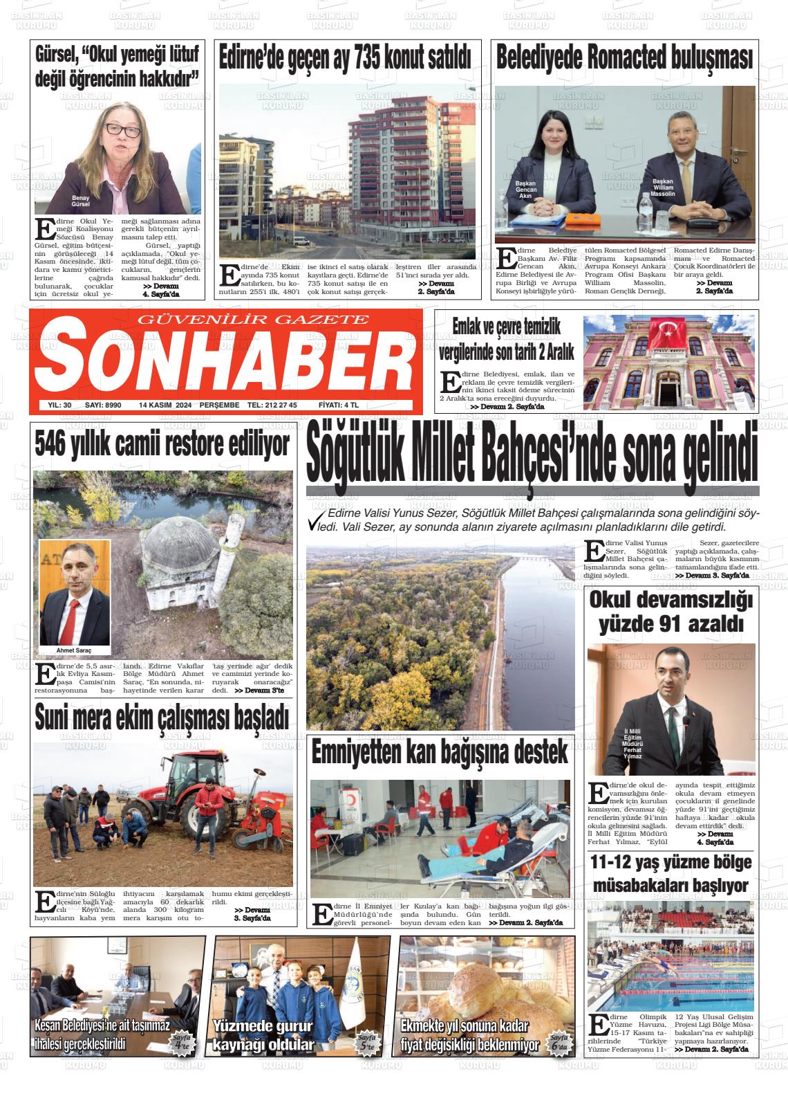 14 Kasım 2024 Son Haber  - Edirne Son Haber Gazete Manşeti