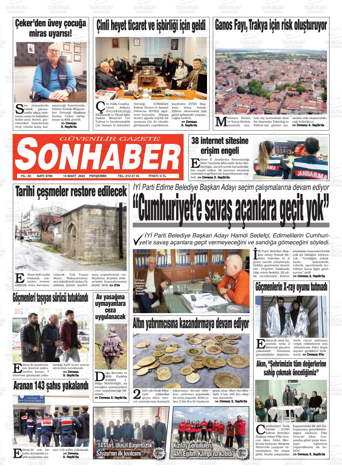 14 Mart 2024 Son Haber  - Edirne Son Haber Gazete Manşeti