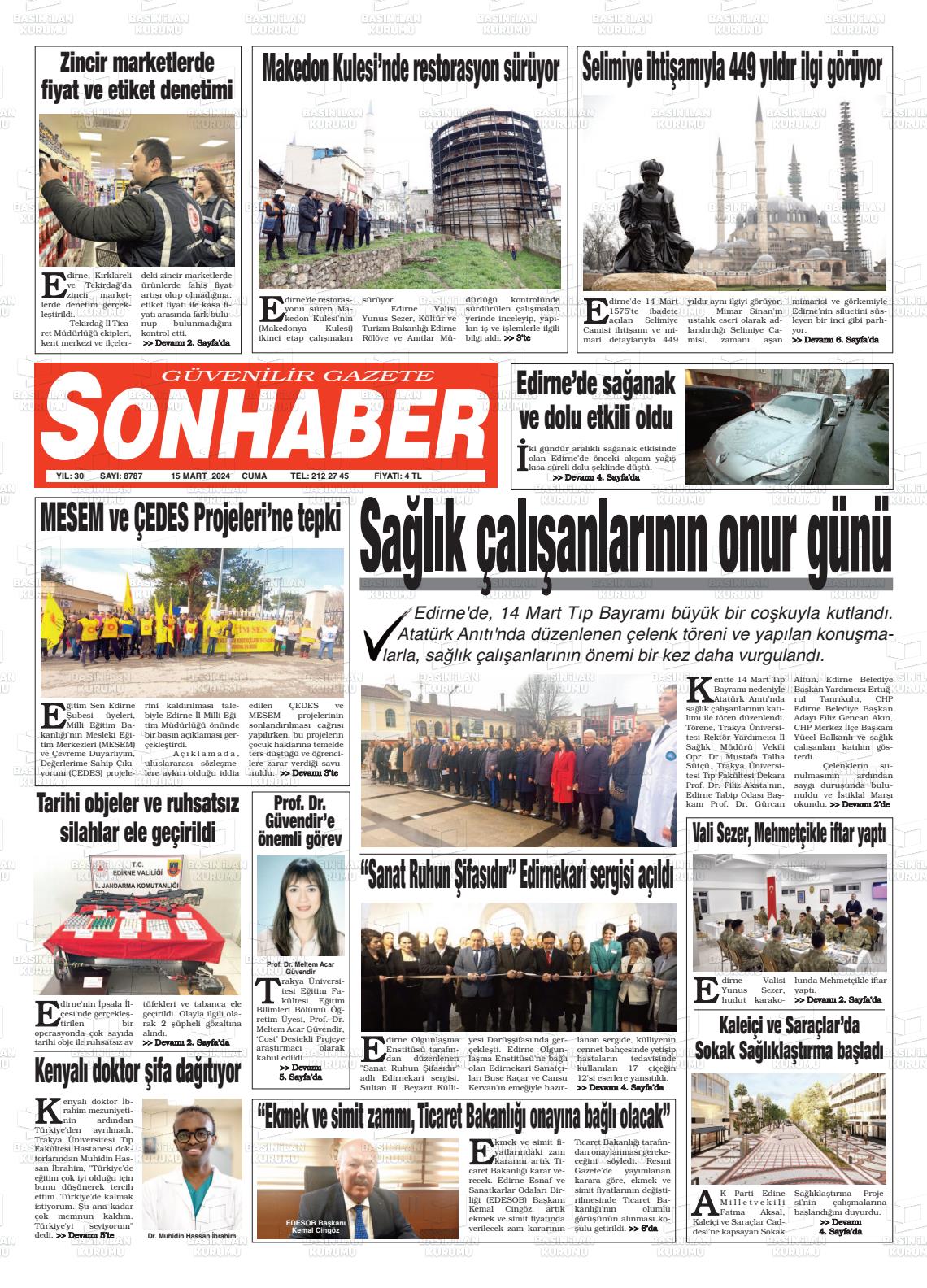 15 Mart 2024 Son Haber  - Edirne Son Haber Gazete Manşeti