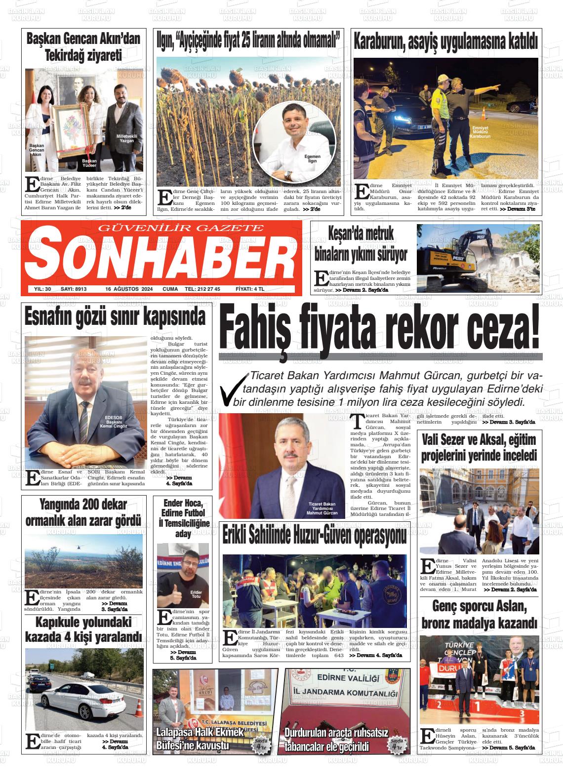 16 Ağustos 2024 Son Haber  - Edirne Son Haber Gazete Manşeti