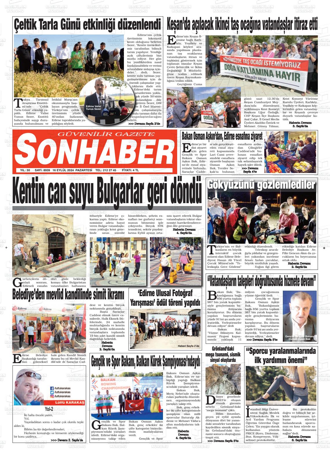 16 Eylül 2024 Son Haber  - Edirne Son Haber Gazete Manşeti