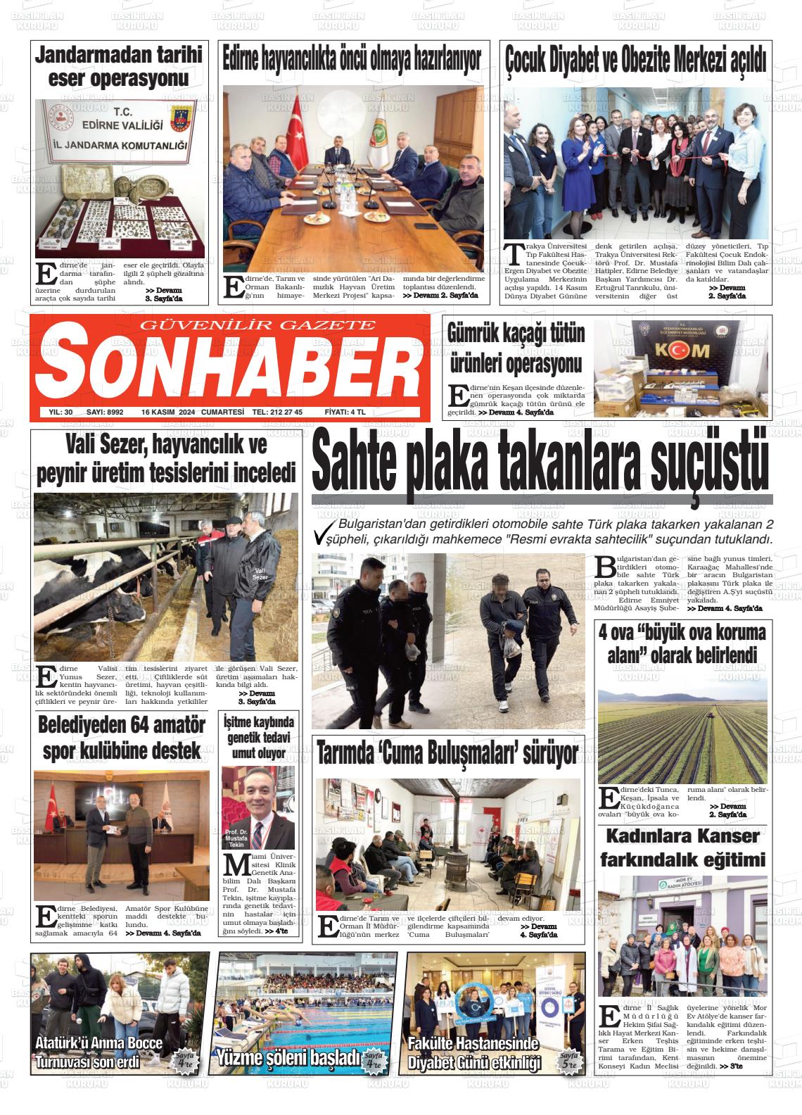 16 Kasım 2024 Son Haber  - Edirne Son Haber Gazete Manşeti