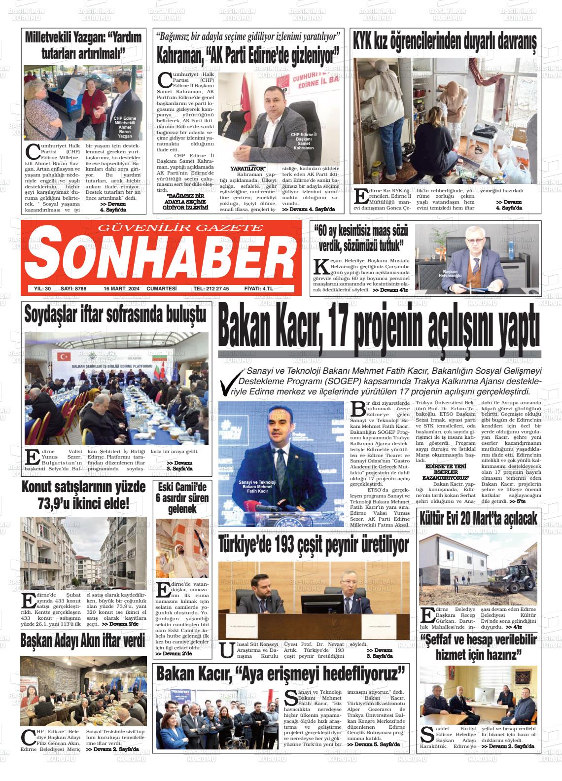 16 Mart 2024 Son Haber  - Edirne Son Haber Gazete Manşeti