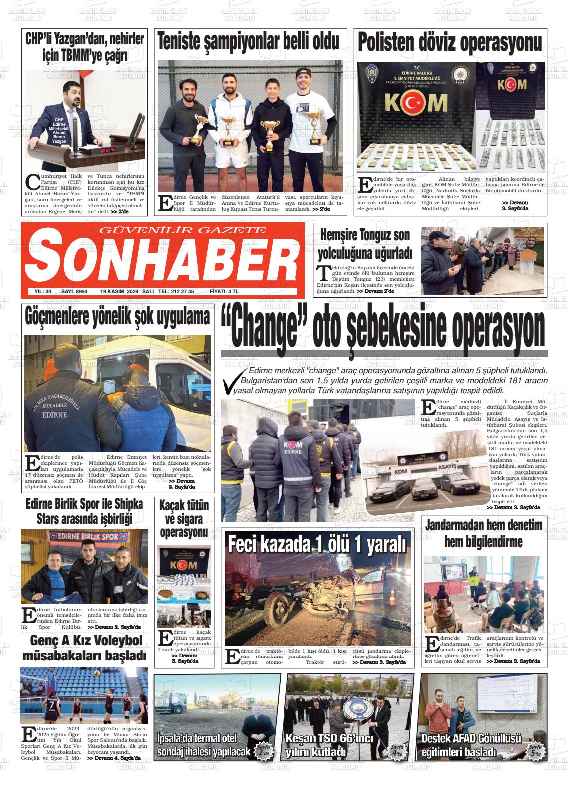 19 Kasım 2024 Son Haber  - Edirne Son Haber Gazete Manşeti