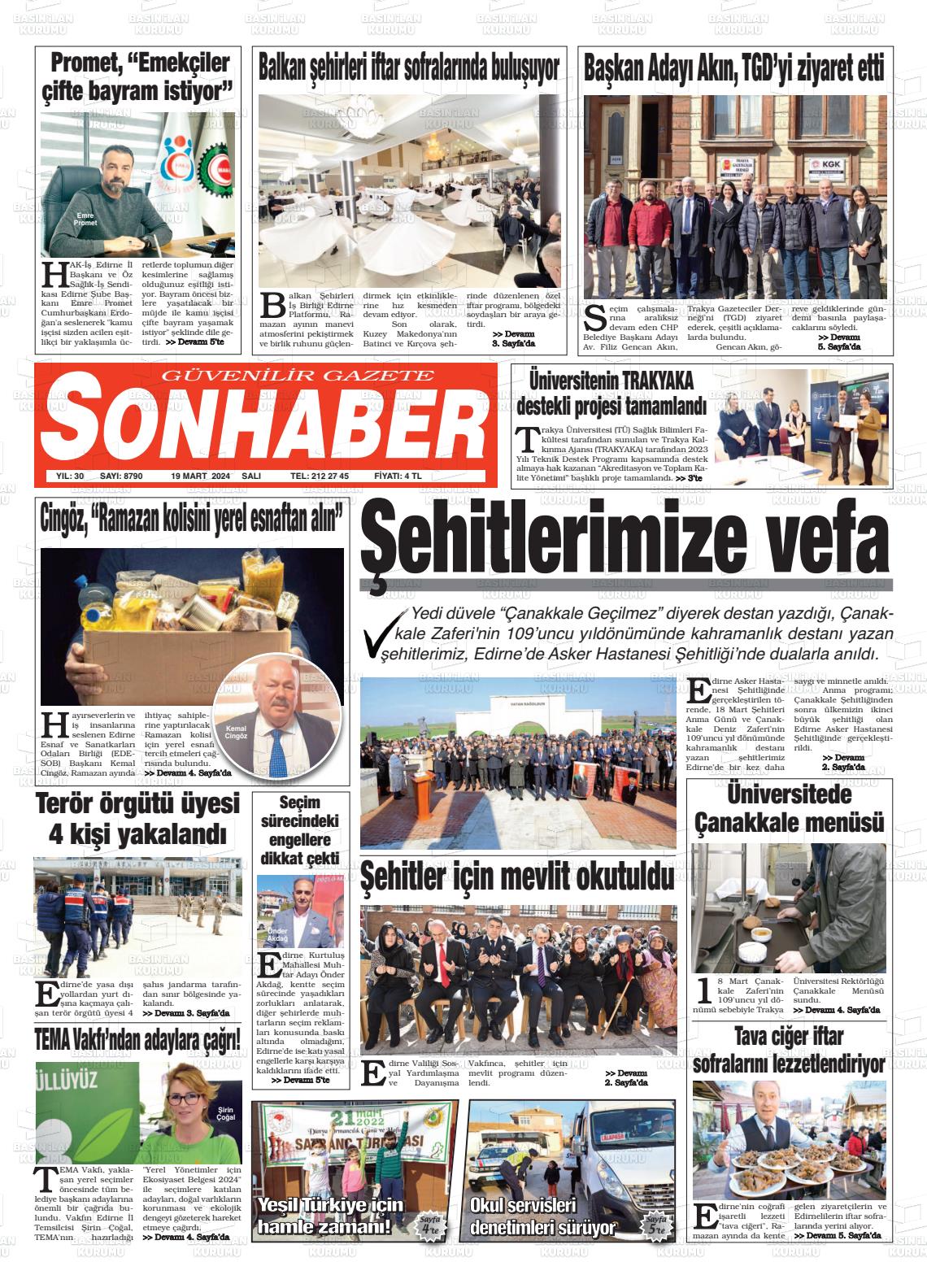 19 Mart 2024 Son Haber  - Edirne Son Haber Gazete Manşeti