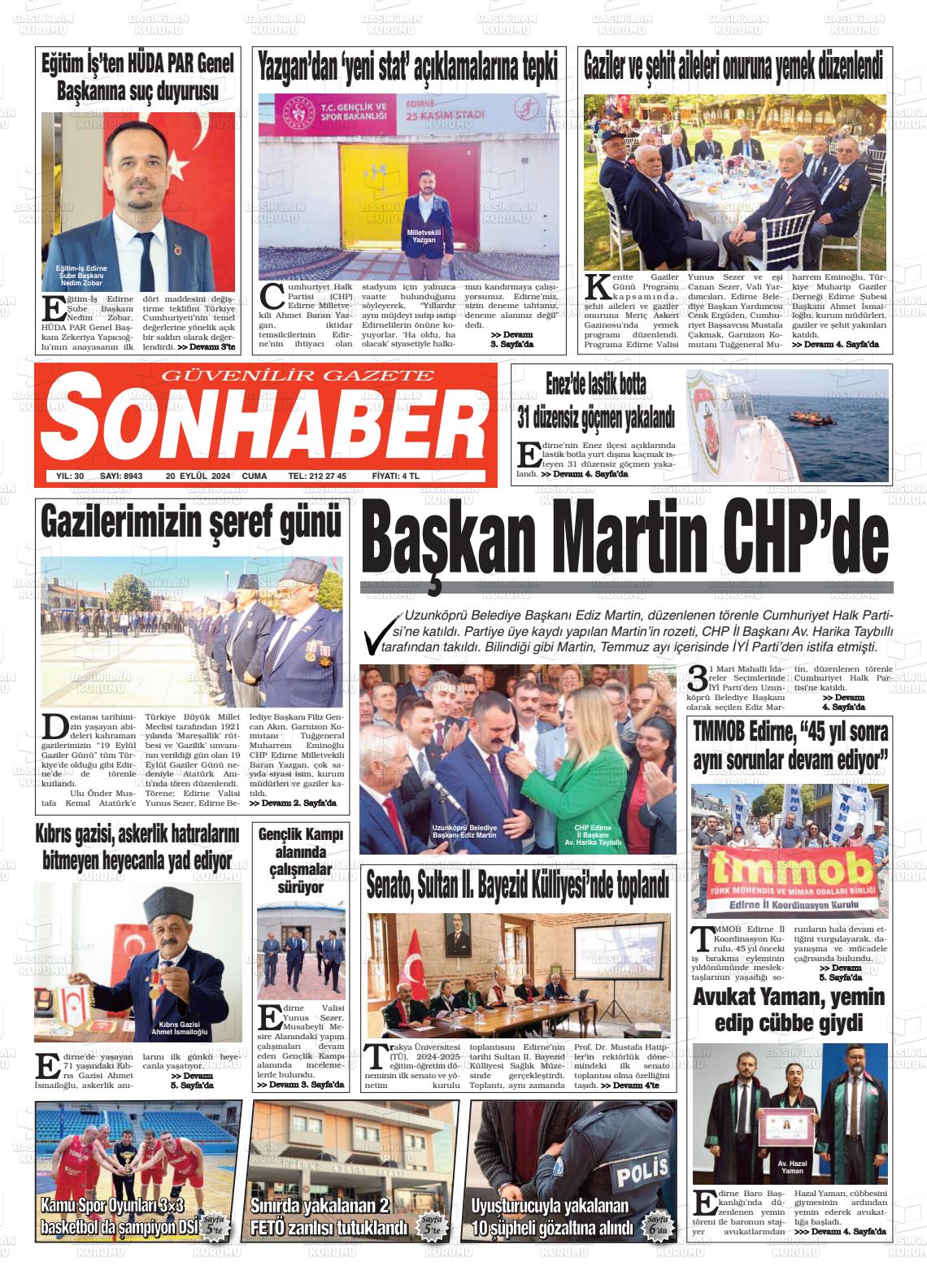 20 Eylül 2024 Son Haber  - Edirne Son Haber Gazete Manşeti