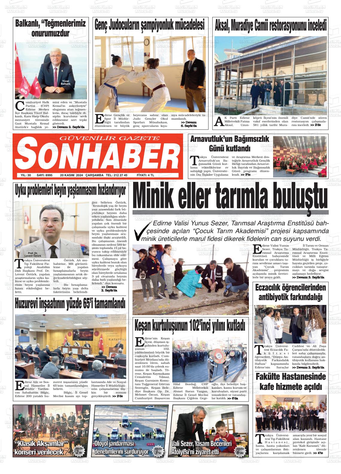 20 Kasım 2024 Son Haber  - Edirne Son Haber Gazete Manşeti