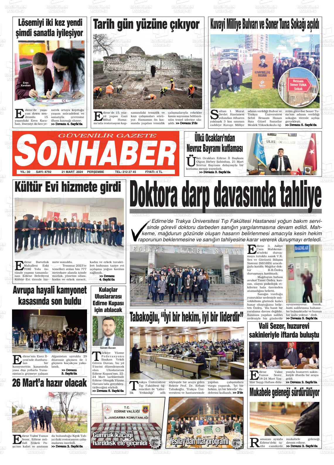 21 Mart 2024 Son Haber  - Edirne Son Haber Gazete Manşeti