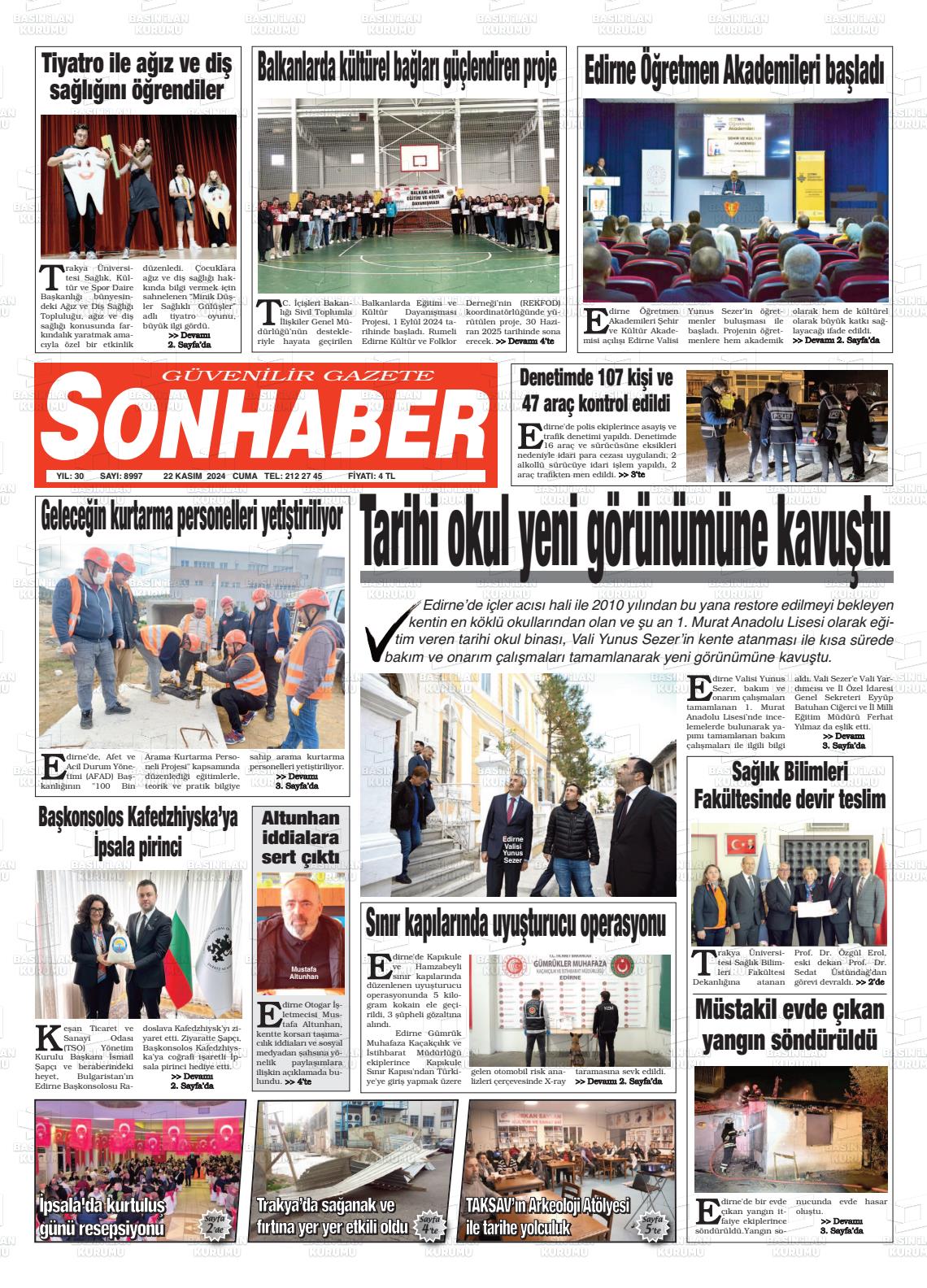 22 Kasım 2024 Son Haber  - Edirne Son Haber Gazete Manşeti