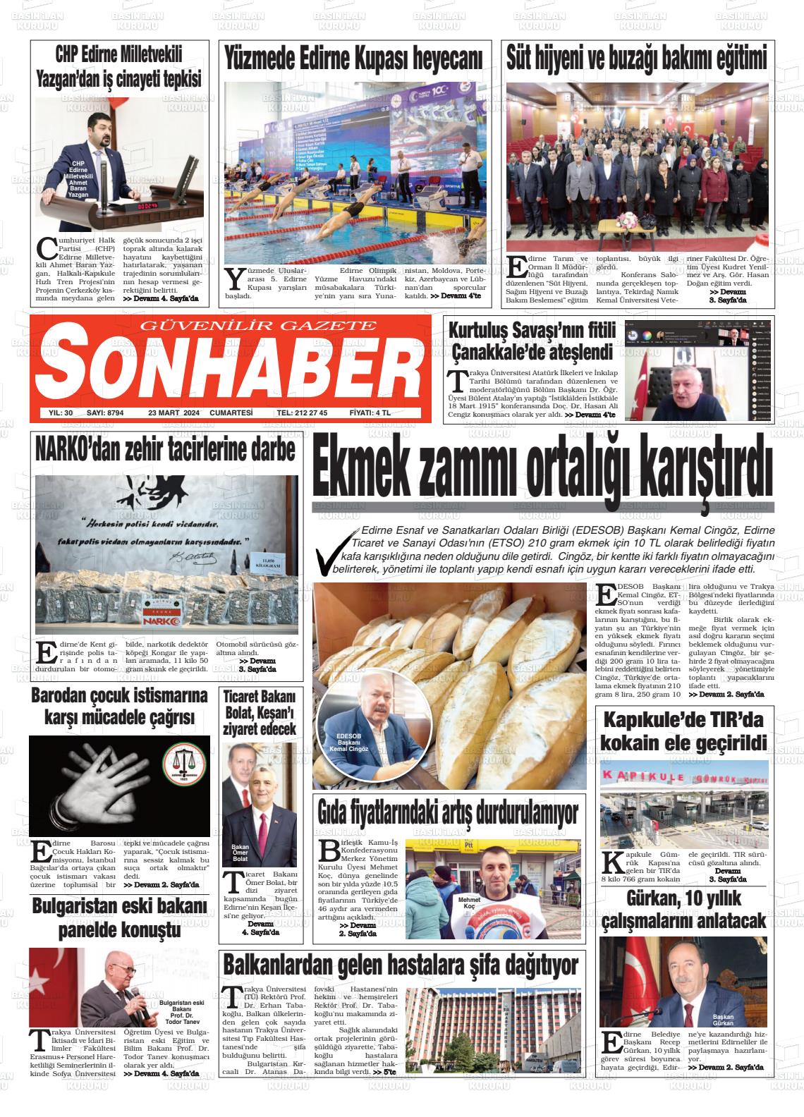 23 Mart 2024 Son Haber  - Edirne Son Haber Gazete Manşeti