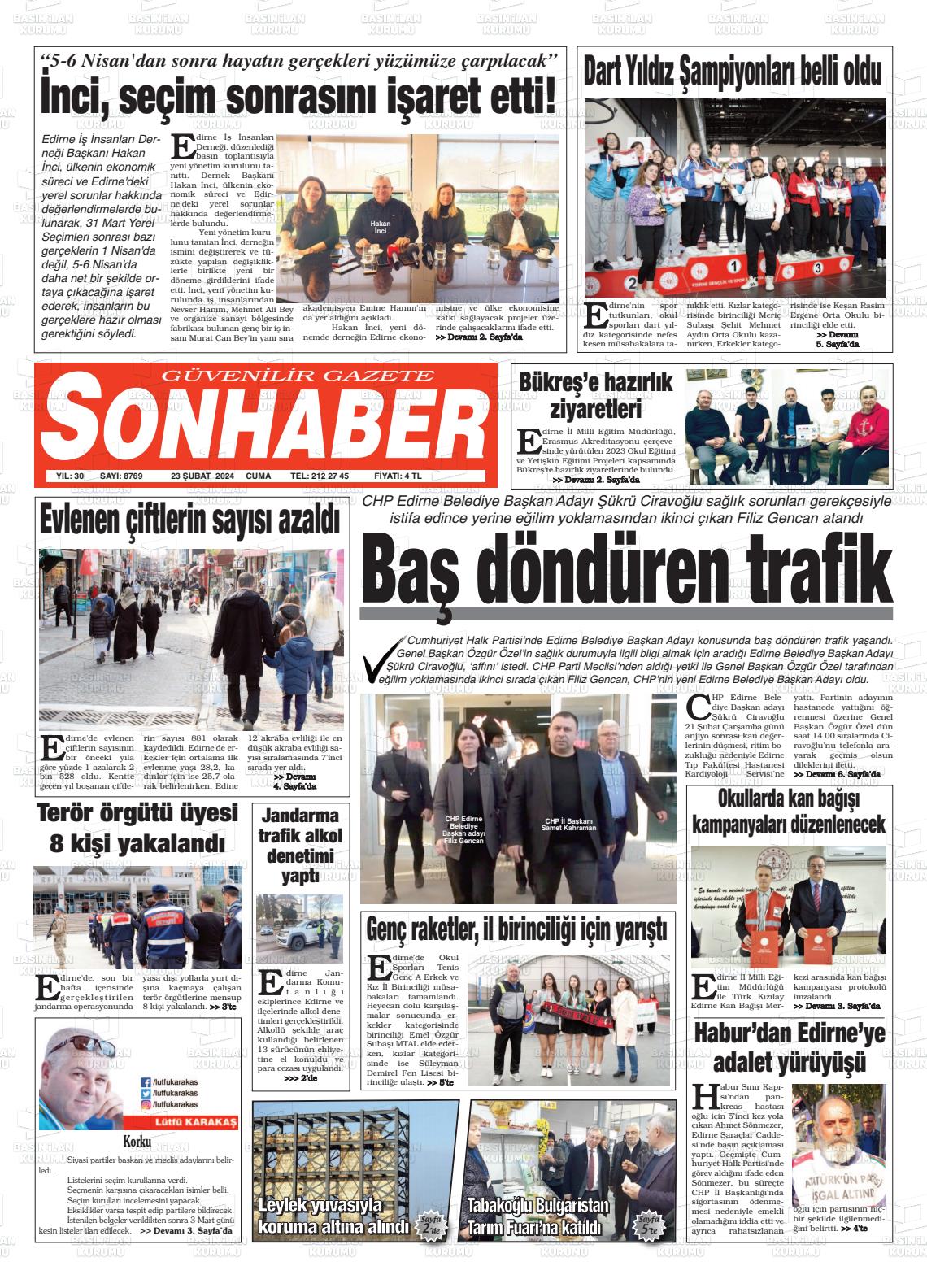 23 Şubat 2024 Son Haber  - Edirne Son Haber Gazete Manşeti