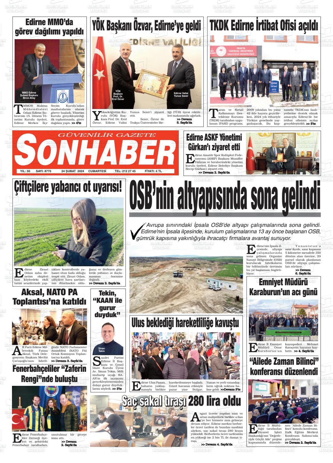 24 Şubat 2024 Son Haber  - Edirne Son Haber Gazete Manşeti