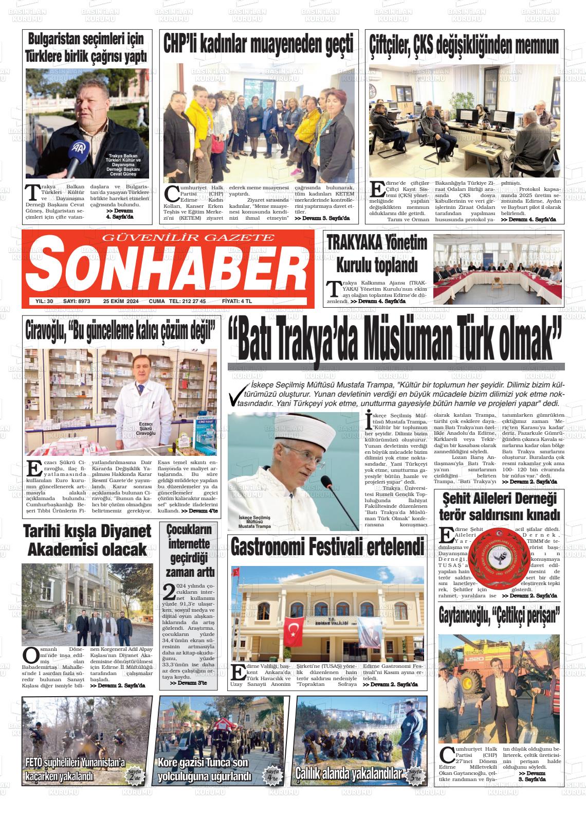 25 Ekim 2024 Son Haber  - Edirne Son Haber Gazete Manşeti