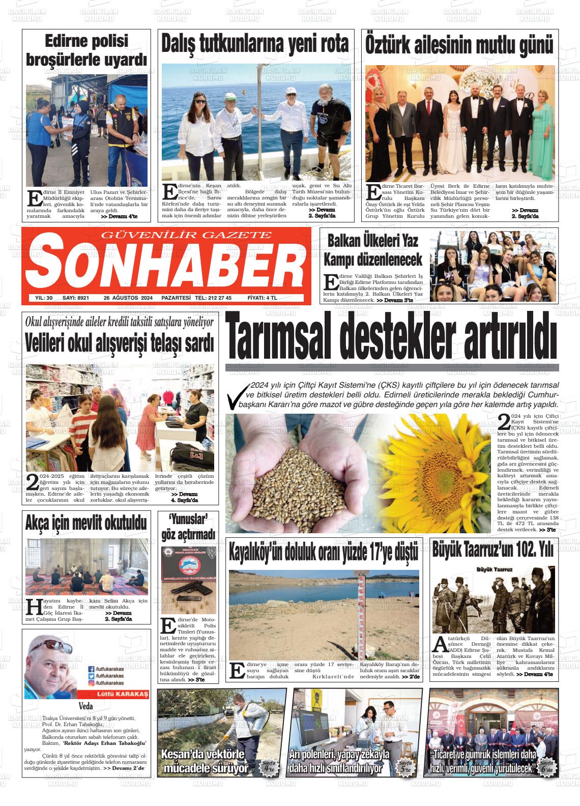 26 Ağustos 2024 Son Haber  - Edirne Son Haber Gazete Manşeti