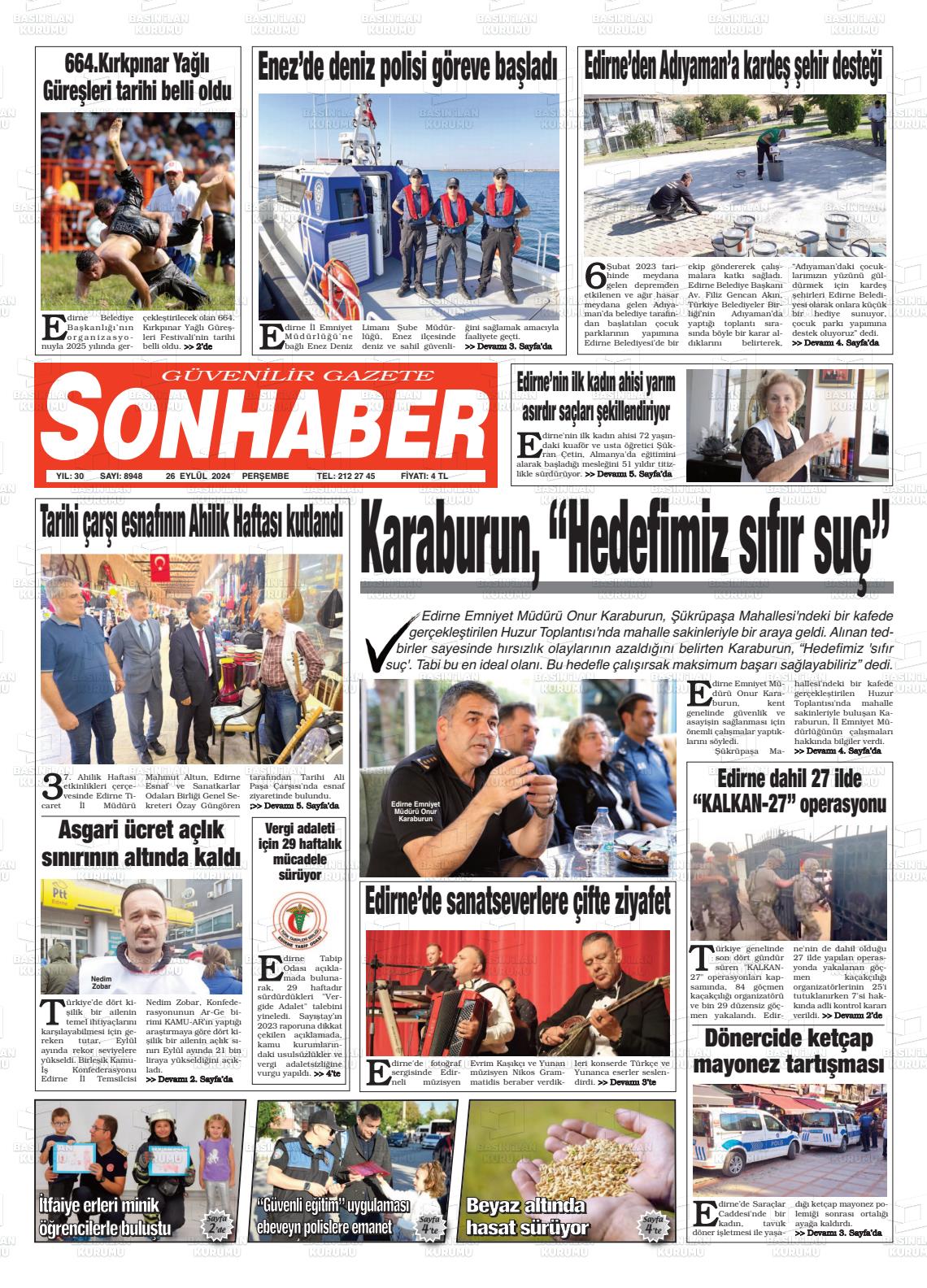 26 Eylül 2024 Son Haber  - Edirne Son Haber Gazete Manşeti