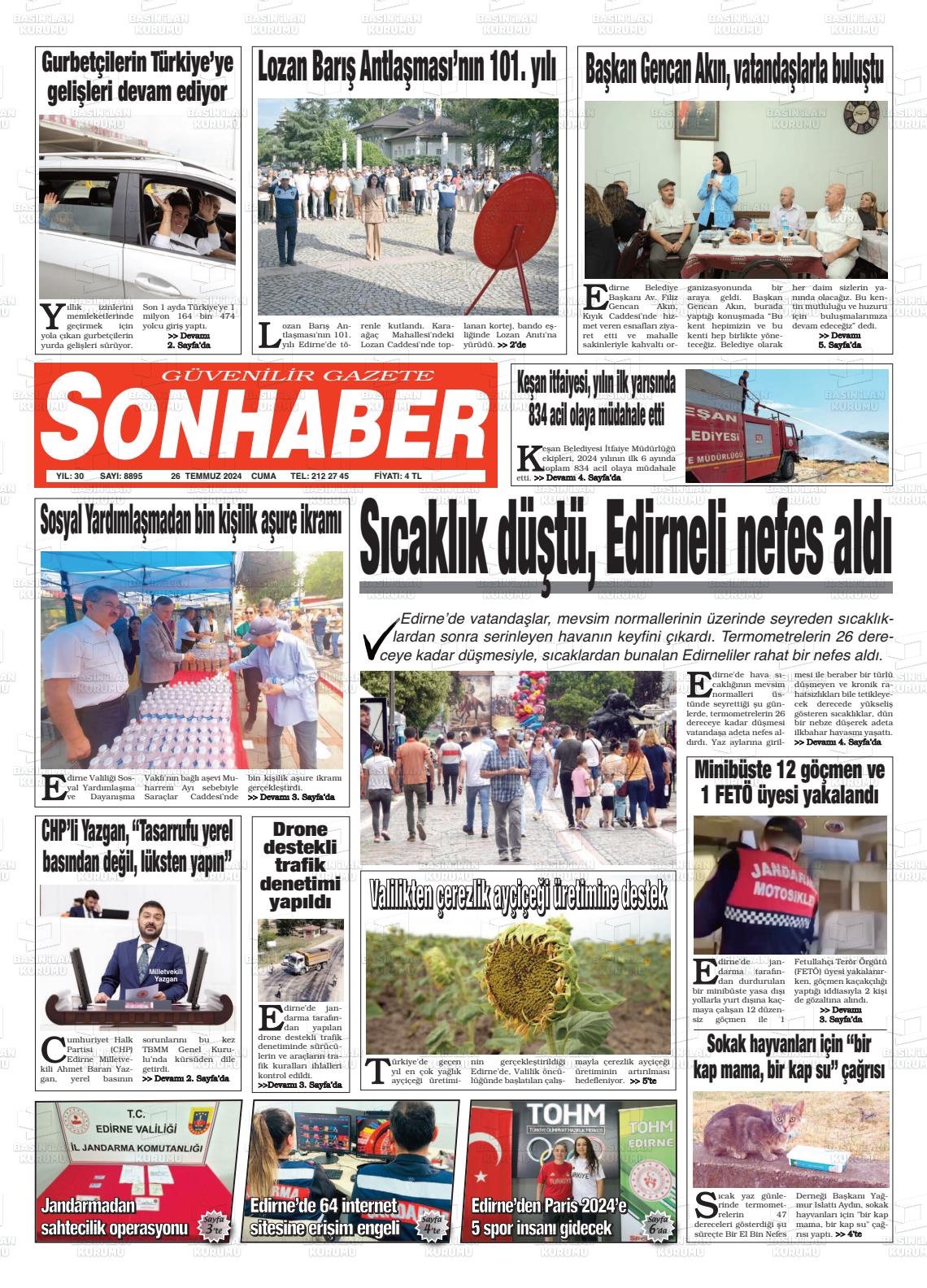 27 Temmuz 2024 Son Haber  - Edirne Son Haber Gazete Manşeti