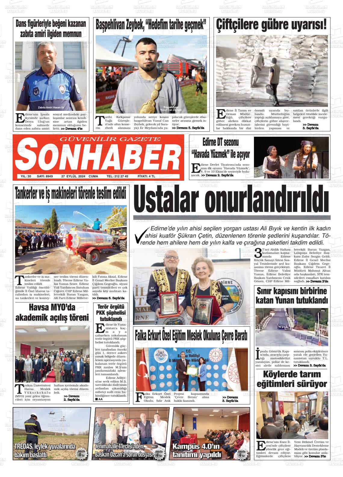 27 Eylül 2024 Son Haber  - Edirne Son Haber Gazete Manşeti