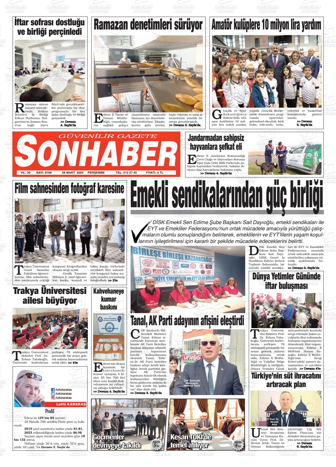 28 Mart 2024 Son Haber  - Edirne Son Haber Gazete Manşeti