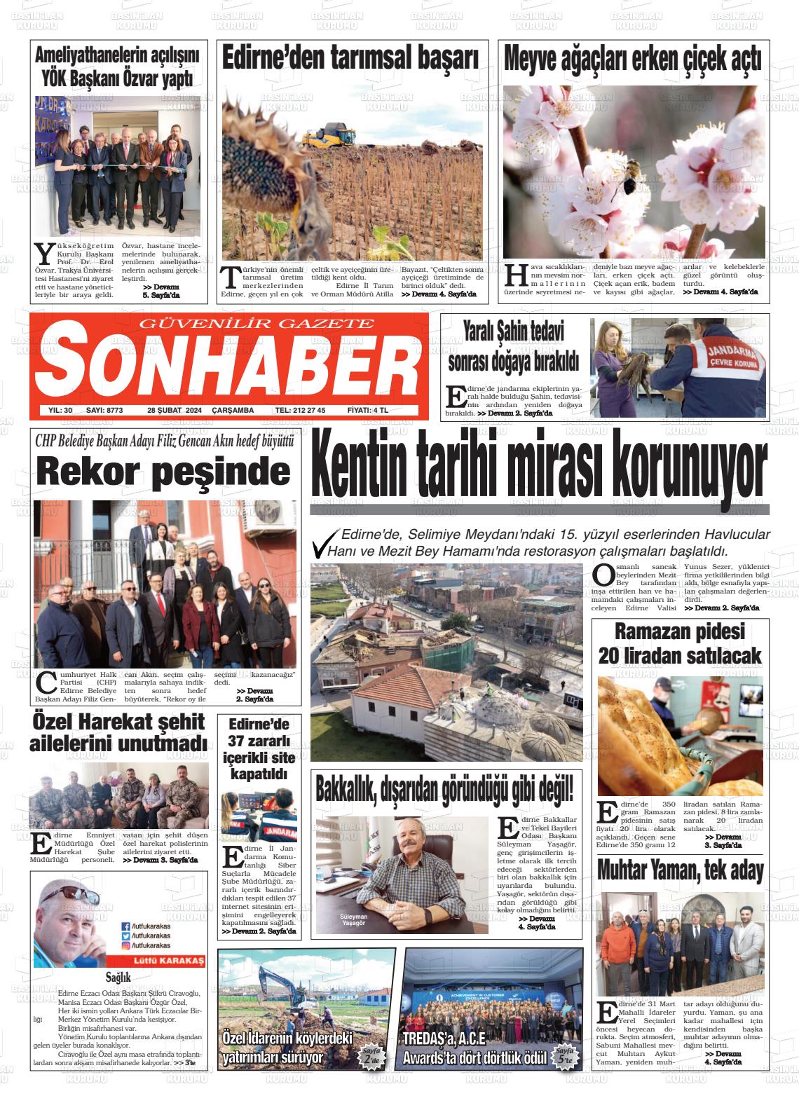 28 Şubat 2024 Son Haber  - Edirne Son Haber Gazete Manşeti