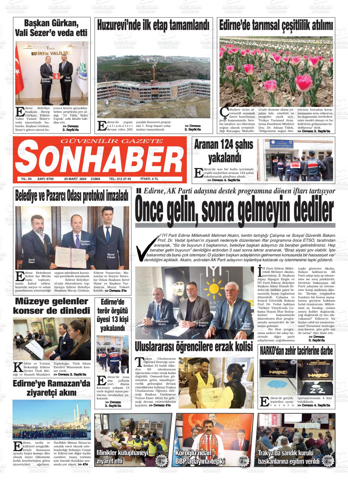 29 Mart 2024 Son Haber  - Edirne Son Haber Gazete Manşeti